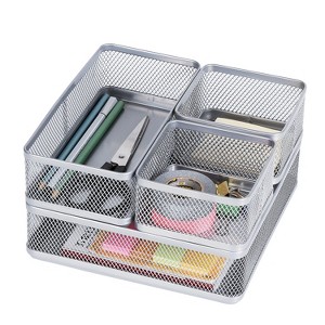 Mesh Desk Organizer Silver - Brightroom™: Steel Office Supplies, Desk Drawer Organizer, 8"x8"x4.5" - 1 of 4