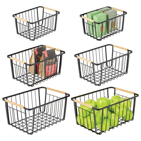 Farmlyn Creek 3 Pack Metal Wire Storage Baskets For Shelves, Pantry,  Closet, Long Narrow Organizer Bin, Black, 16 X 6 X 6 In : Target