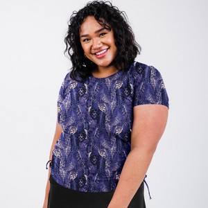 Calypsa Women's Plus Size UPF 50+ Short Sleeve Adele Swim Top - 1 of 4