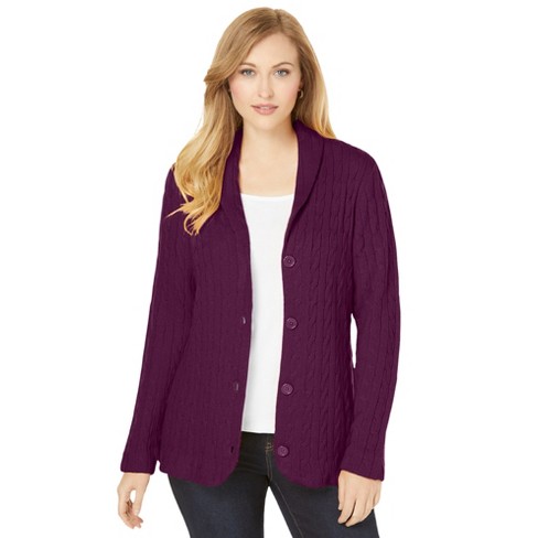 Jessica London Women's Plus Size Cable Blazer Sweater, 14/16 - Dark Berry :  Target