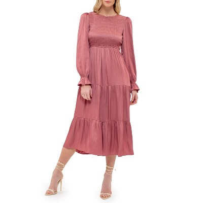 August Sky Women's Smocked Body Long Sleeves Midi Dress