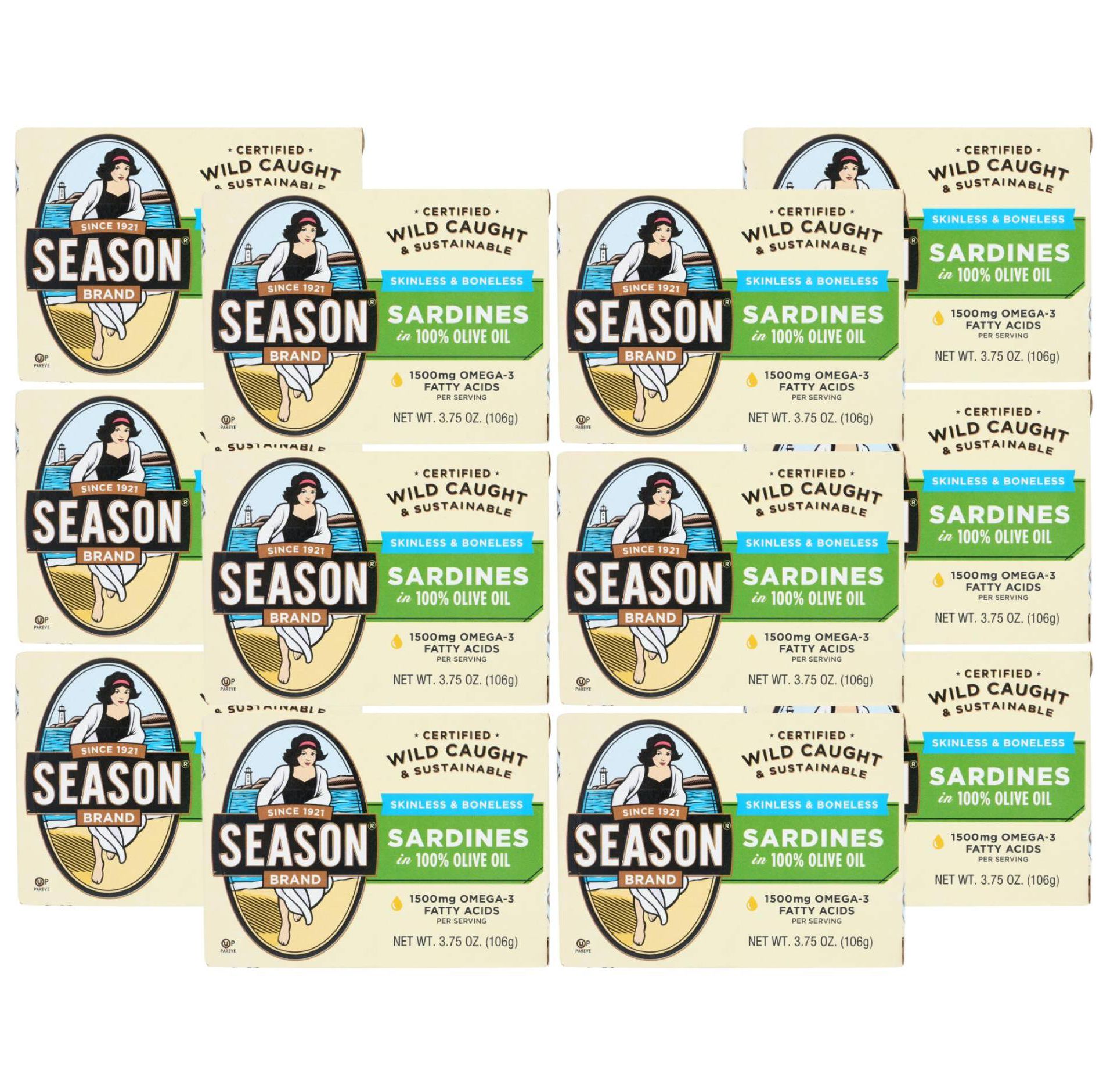 Season Brand Skinless & Boneless Sardines In Pure Olive Oil - Case of 12/3.75 oz