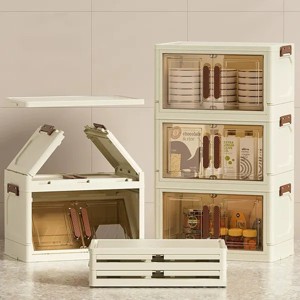 Foldable Storage Cabinet-Dark -3 Layer, Foldable Storage Box, Desktop cosmetics beauty tools box Stackable£¬2 colors - 1 of 4