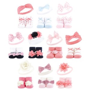 Hudson Baby Infant Girl 20Pc Headband and Socks Giftset, Pink Blue Pink Gray, One Size - 1 of 3