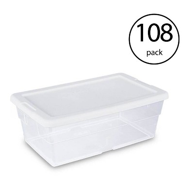 Sterilite 6 Quart Multipurpose Plastic Stackable Storage Container Tote with Secure Latching Lid for Home or Office Organization, Clear (108 Pack)