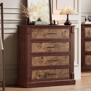 4 Drawer Dresser for Bedroom,  34.6''H Wooden Chest of Drawers with Metal Handles, Clothes Storage Organizer, Dresser Narrow Nightstand for Bedroom - 1 of 4
