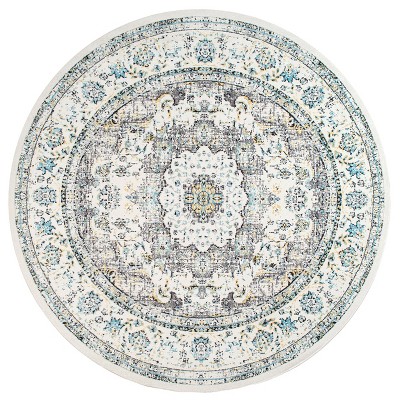 Gray and Blue Round Synthetic Persian Area Rug, 5'