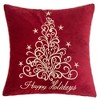 YOOCOZZ Christmas Trendy Bedding Decor- Happy Holidays Embroidered Velvet Throw Pillow – 20x20" Red Christmas Accent Cushion with Gold Detailing - 2 of 4