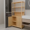 Grungis 64" Bathroom Storage Cabinet with Louvered Door,Storage Cabinet with 2 Open Shelf and 2 Inner Shelves,Floor Cabinet for Toiletries,Natural - 3 of 4