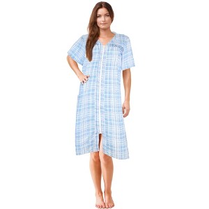 JEFFRICO House Dresses for Women with Pockets - Lightweight Breathable Short Sleeve Muumuu & Nightgowns - Zipper Front Housecoat and Dusters - 1 of 4