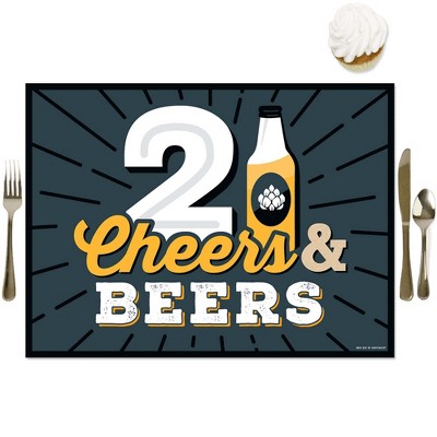 Big Dot of Happiness Cheers and Beers to 21 Years - Party Table Decorations - 21st Birthday Party Placemats - Set of 16