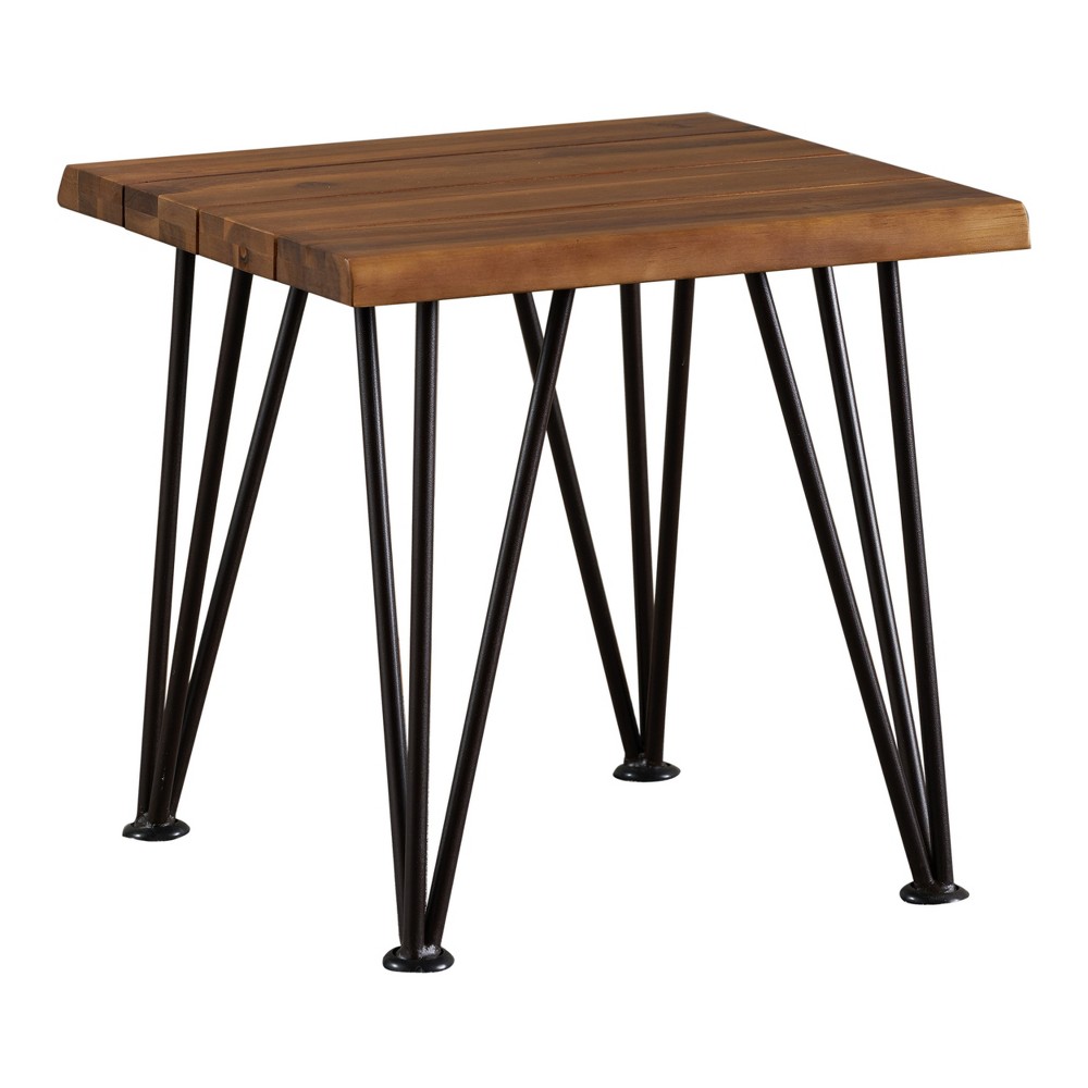 Photos - Garden Furniture Zion Industrial Side Table - Teak/Rustic Metal - Christopher Knight Home