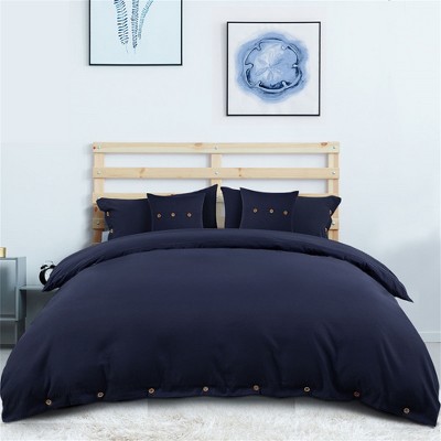 5 Pcs 110gsm Brushed Microfiber Solid Bedding Sets Queen Navy Blue - PiccoCasa