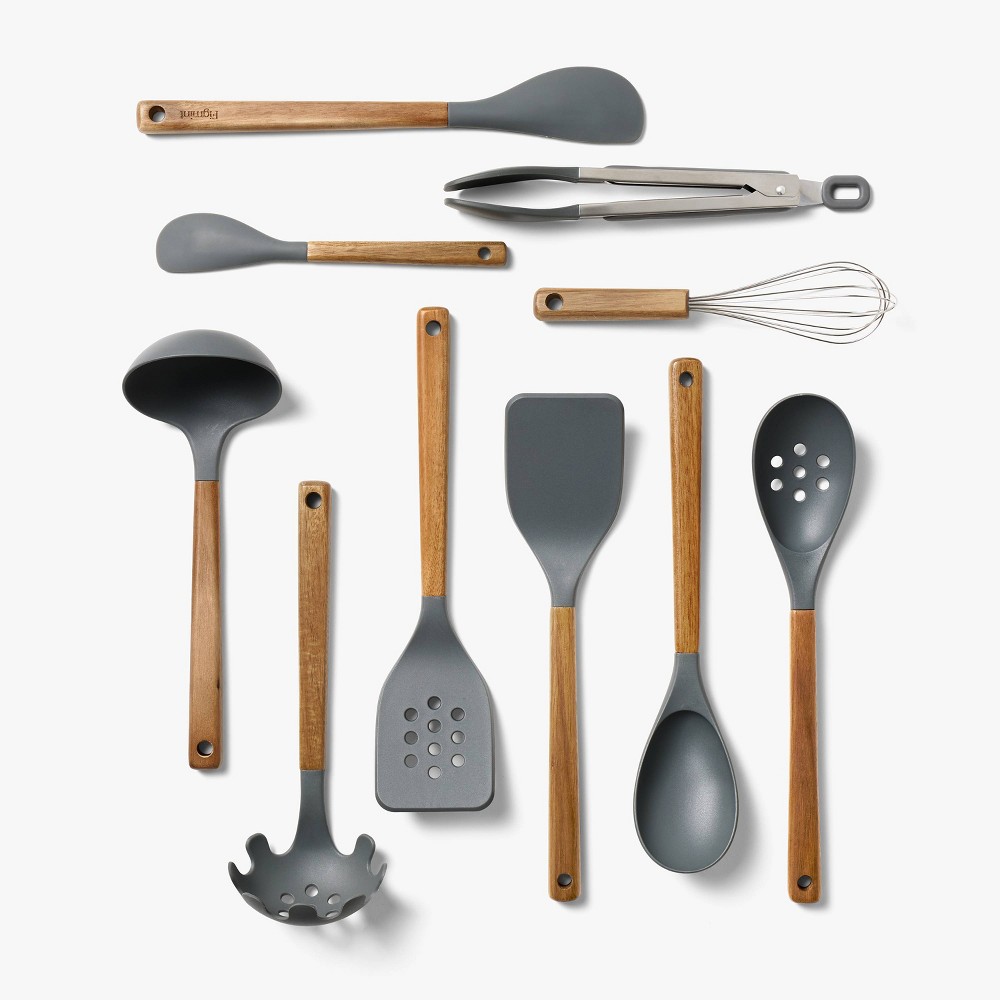 Photos - Other Accessories 10pc Wood/Nylon Kitchen Utensil Set Gray - Figmint™