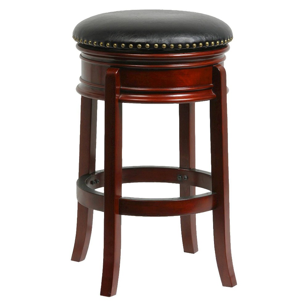 30" Hamilton Swivel Barstool Cherry - Boraam: Hardwood, Faux Leather, Nailhead Trim
