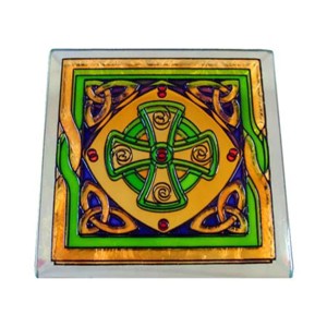 Slickblue Irish Stained Glass Coaster, Hand-Painted Design, Table Decor, Assorted Designs, 3.93" Square - 1 of 3