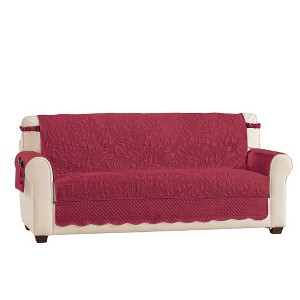 Collections Etc Quilted Textured Leaf Pattern Scalloped Edge Furniture Cover with Side Pockets - 1 of 4