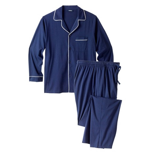 Kingsize Men's Big & Tall Jersey Knit Plaid Pajama Set - Big - 6xl, Navy Plaid  Blue : Target