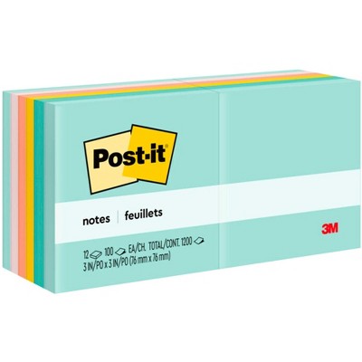 Post-it Original Notes, 3 x 3 Inches, Marseille Colors, 100 Sheets Each, 12 Pads