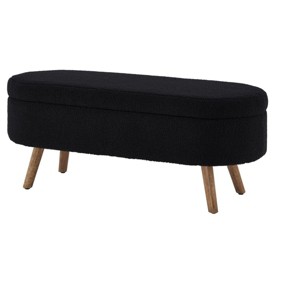 Itopfox Elegant Oval Entryway Bench with Wood Legs, Upholstered Cozy Teddy Fabric Storage Ottoman for Living Room & Bedroom - 1 of 4