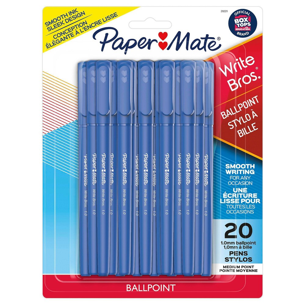 20pk Ballpoint Pens Capped Write Bros 1.0mm Blue - PaperMate