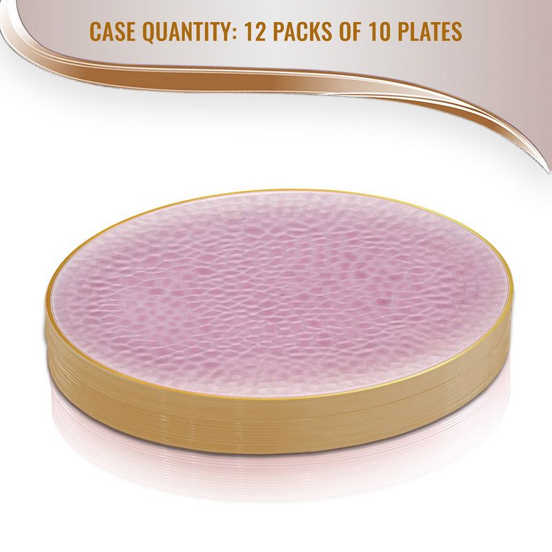 7.5" Clear Pink with Gold Rim Hammered Glass Disposable Plastic Appetizer/Salad Plates, 5 of 8