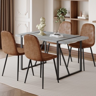 Nicbex Dining Table Set for 4 Kitchen Table Minimalist Retro Rectangular Dining Table with Textured Top with 4 Chairs