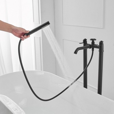 Matte Black Freestanding Floor Mount Tub Faucet with Hand Shower