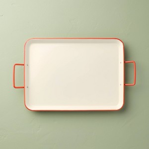 Enamel-Coated Metal Rectangular Serving Tray Cream/Orange - Hearth & Hand™ with Magnolia - 1 of 4