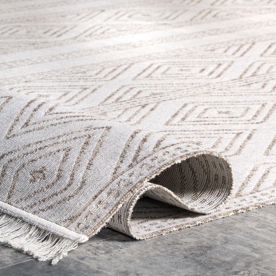Beige Braided Synthetic Square Indoor/Outdoor Area Rug