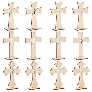 Bright Creations 12 Pack Wooden Crosses for Crafts, Unfinished Wood Crosses for Centerpieces, Decor (3 Sizes) - 1 of 4