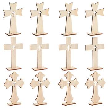 Bright Creations 12 Pack Standing Wood Cross for DIY Crafts and Easter Christmas Centerpiece Table Mantel Decorations, 7 inches