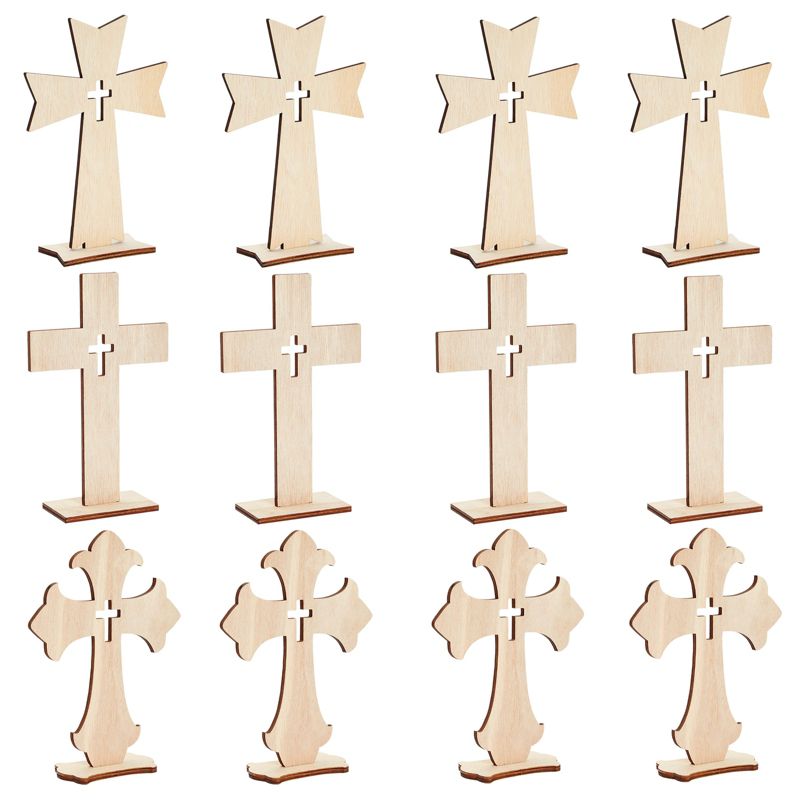 Bright Creations 12 Pack Standing Wood Cross for DIY Crafts and Easter Christmas Centerpiece Table Mantel Decorations, 7 inches, 1 of 10
