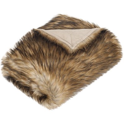 Brown Faux Fur Reversible Throw Blanket