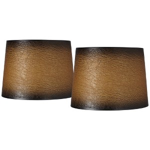 Springcrest Collection Set of 2 Drum Lamp Shades Distressed Crackle Medium 13" Top x 15" Bottom x 10" Slant Spider Replacement Harp and Finial Fitting - 1 of 4
