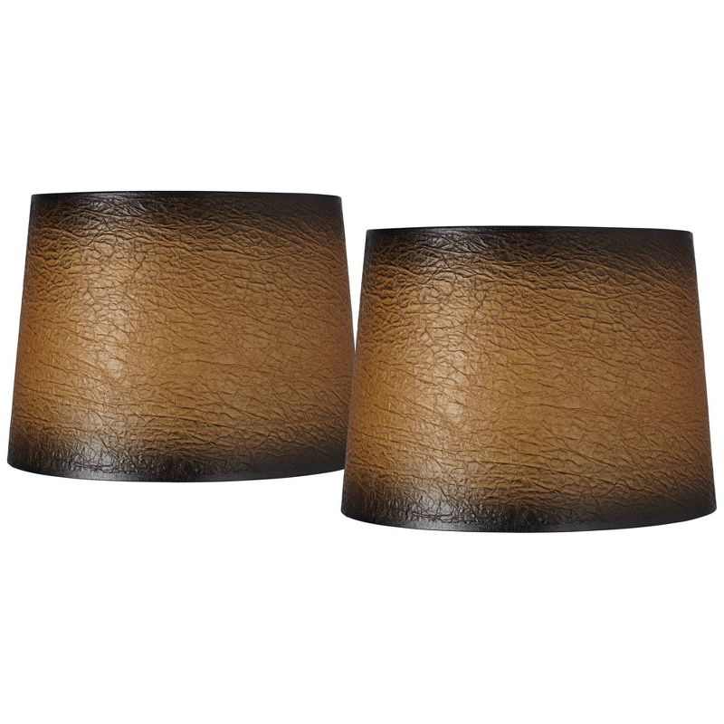 Springcrest Collection Set of 2 Drum Lamp Shades Distressed Crackle Medium 13" Top x 15" Bottom x 10" Slant Spider Replacement Harp and Finial Fitting, 1 of 8