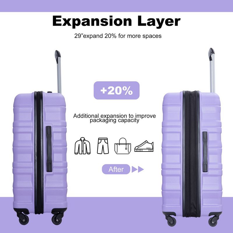3 Piece Luggage Set,Hardshell Suitcase Set with Spinner Wheels & TSA Lock, Expandable Lightweight Carry On Luggage Suitcase, 4 of 9