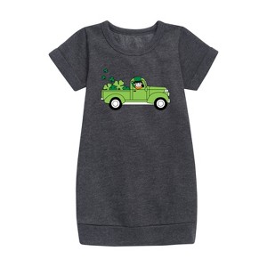 - Instant Message - St. Patrick's Day Leprechaun Truck Delivering Luck Graphic Short Sleeve Fleece Dress - 1 of 3