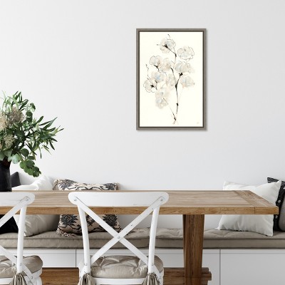 Summer Cotton Blooms on Canvas with Gray Frame