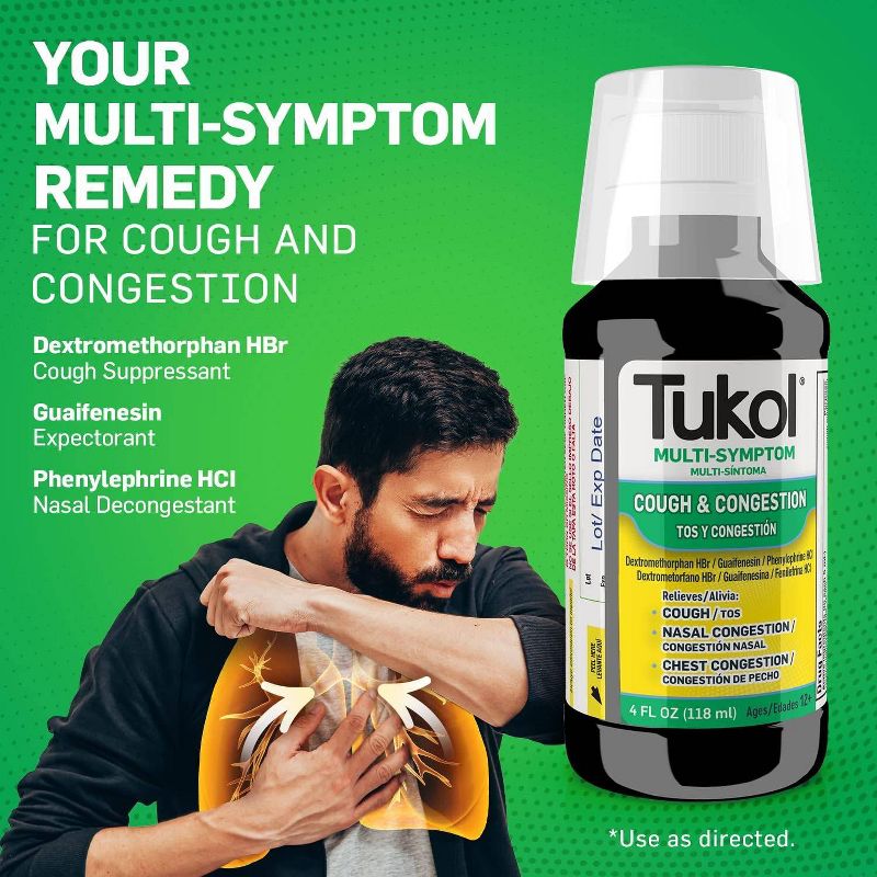 Tukol Extra Strength Multi Symptom Cold Relief Liquid - Dextromethorphan - 4 fl oz, 4 of 8