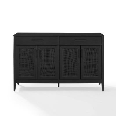 Black Woven Rattan and Wood Accent Cabinet with Tapered Legs