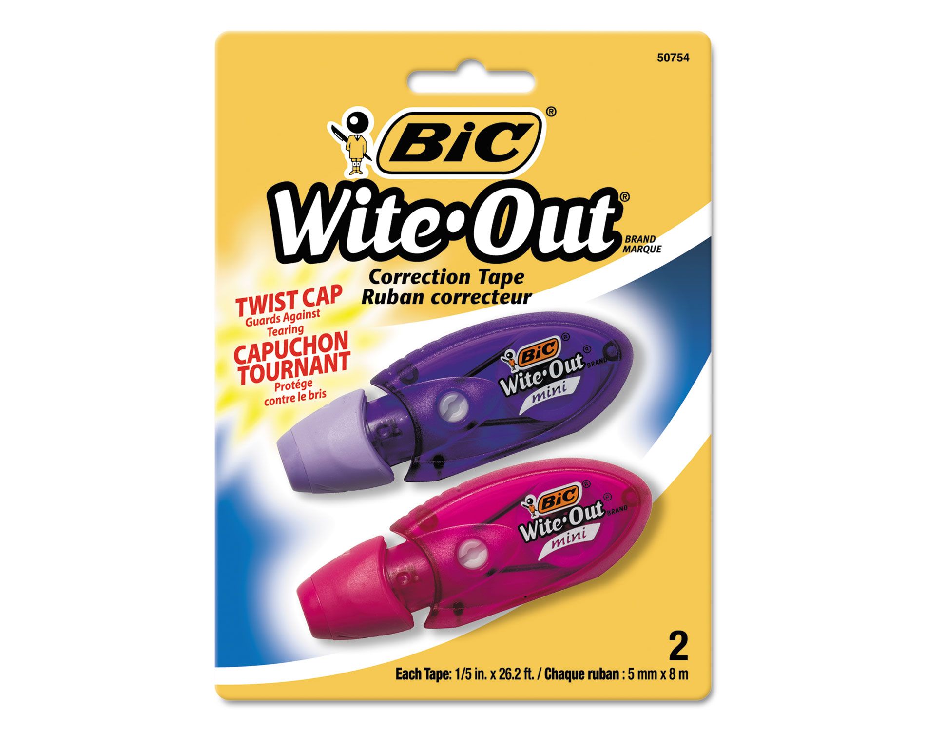 Bic Wite-Out Mini Twist Correction Tape Non-Refillable 1/5" x 314" 2/Pack WOMTP21