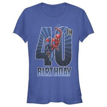 Juniors Womens Marvel Spider-Man Swinging 40th Birthday T-Shirt