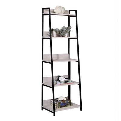 INFURNIC Decorative Bookshelf Natural and Black Ladder Shelf with Open Compartments for Storage, Black, 24.5"*16.5"*67.5"