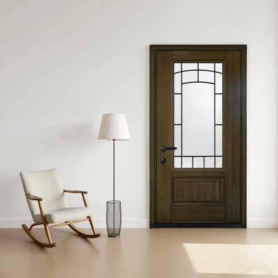 Wooakway 36"W*80"H Exterior Frosted Glass Prehung Front Entry Door Primed Interior Fiberglass Entrance Door