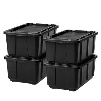 IRIS USA 27Gal/108Qt 4 Pack Large Heavy-Duty Storage Plastic Bin Tote Container with Durable Lid, Black/Black
