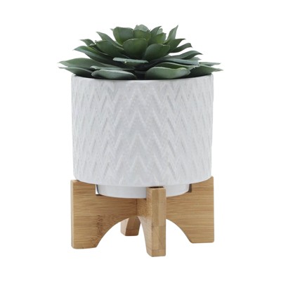 VisioGear Round Planter with Stand, Plant Pots for Living Room, Bedroom, White, 6"*6"*8"