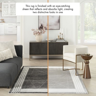 Charcoal Silver Geometric 9' x 12' Synthetic Area Rug