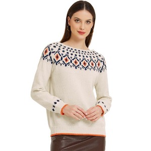 Allegra K Women's Winter Fall Long Sleeve Crew Neck Vintage Pullover Sweater Tops - 1 of 4