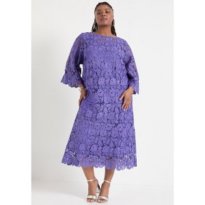 June + Vie by Roaman's Bell-Sleeve Lace Midi Dress - 1 of 2